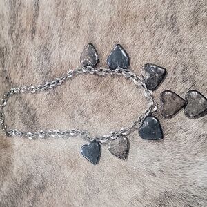 Vintage Silver Toned Chain Necklace w/ Antiqued Metal Hearts